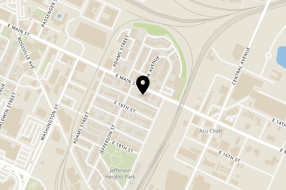 Map showing the location of Southside Pizza on 612 E Main St in Chattanooga